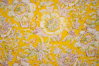 Yellow Floral Block Printed Fabric