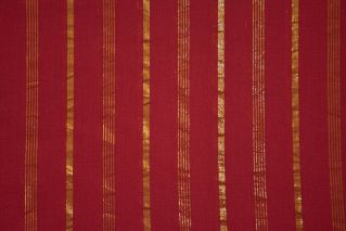 Tango Red Golden Zari Striped Cotton Fabric