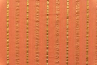 Monarch Peach Golden Zari Striped Cotton Fabric