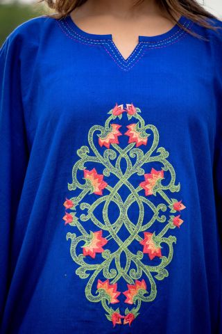 Azure Blue Embroidered Khari Cotton Kaftan