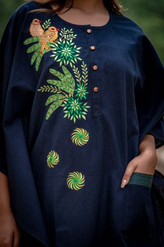 Black Embroidered Khari Cotton Kaftan