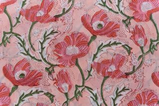 Peach Pink Floral Block Printed Cotton Fabric