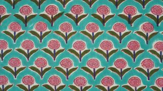 Ice Green And Pink Hand Block Print Cotton Fabric
