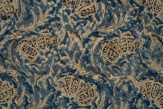 Blue Floral Kalamkari Block Printed Cotton Fabric