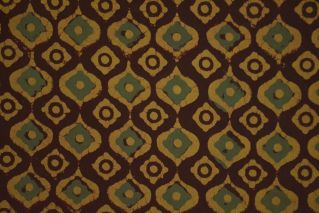 Mustard Brown And Green Ajrakh Hand Block Print Cotton Fabric