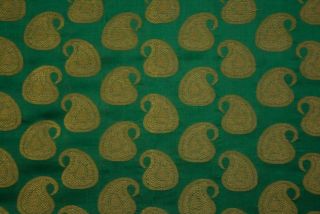 Fanfare Green Golden Zari Banarasi Brocade Silk Fabric 