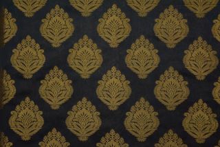 Black Golden Zari Banarasi Brocade Silk Fabric 
