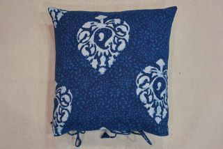 Navy Peony Blue & White Flower Block Print Cushion Cover