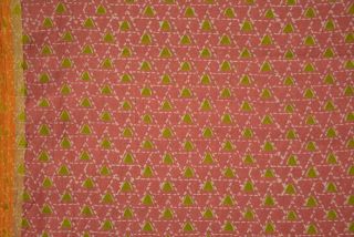 Pink And Green Bordered Chanderi Fabric