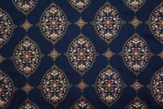 Navy Blue Floral Print Rayon Fabric