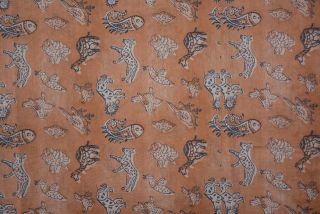 Cafe Brown Animal Printed Chanderi Silk Fabric
