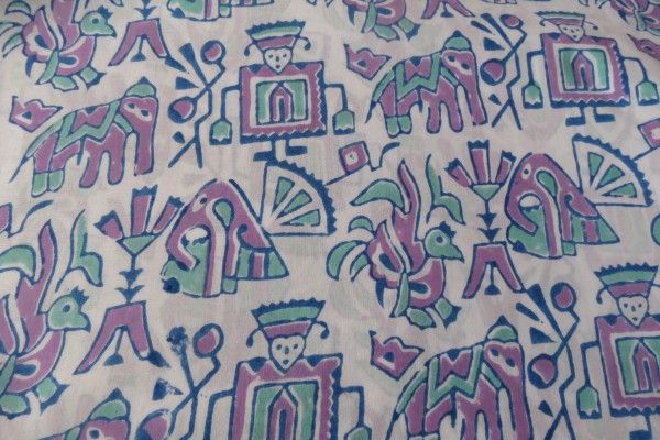 Elephant Tribal Block Print Indian Cotton Fabric