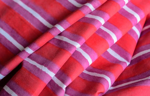 Red And Violet Striped Block Print Fabric