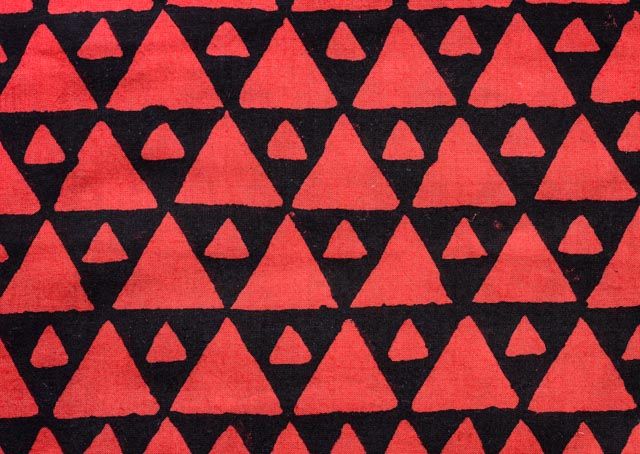 Black & Red Triangle Print Rayon Fabric By The Yard