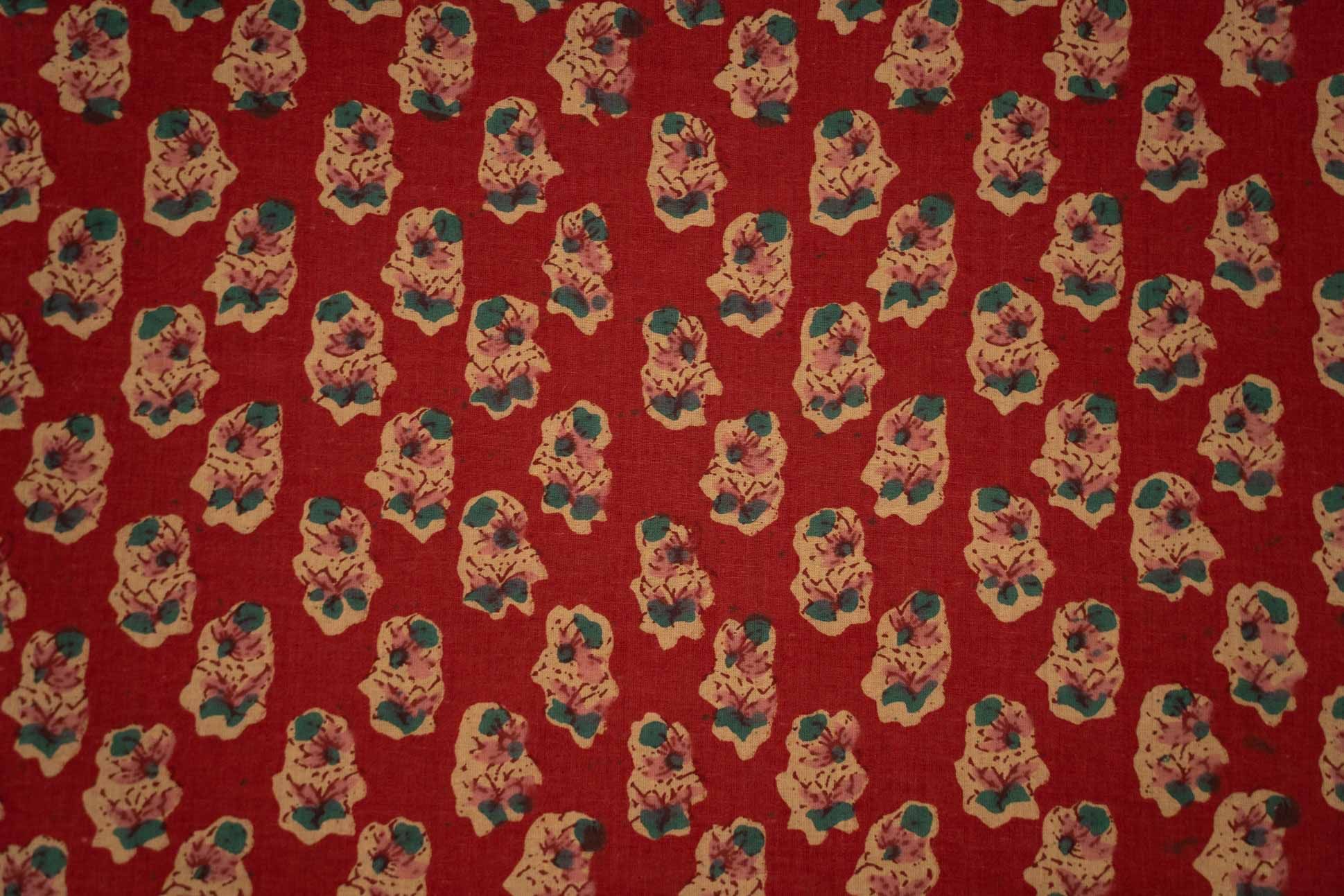 Floral Red Block Print Fabric