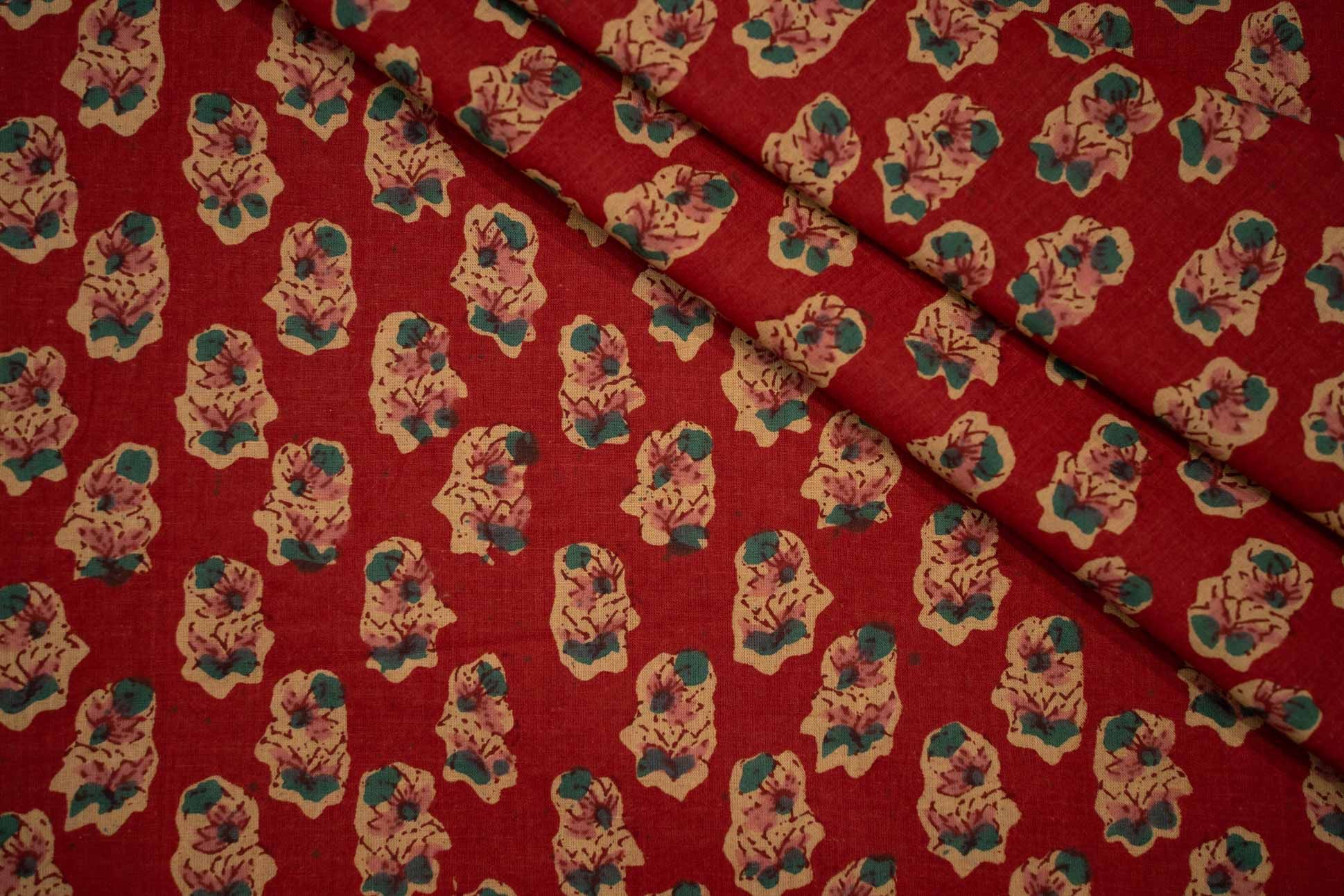 Floral Red Block Print Fabric