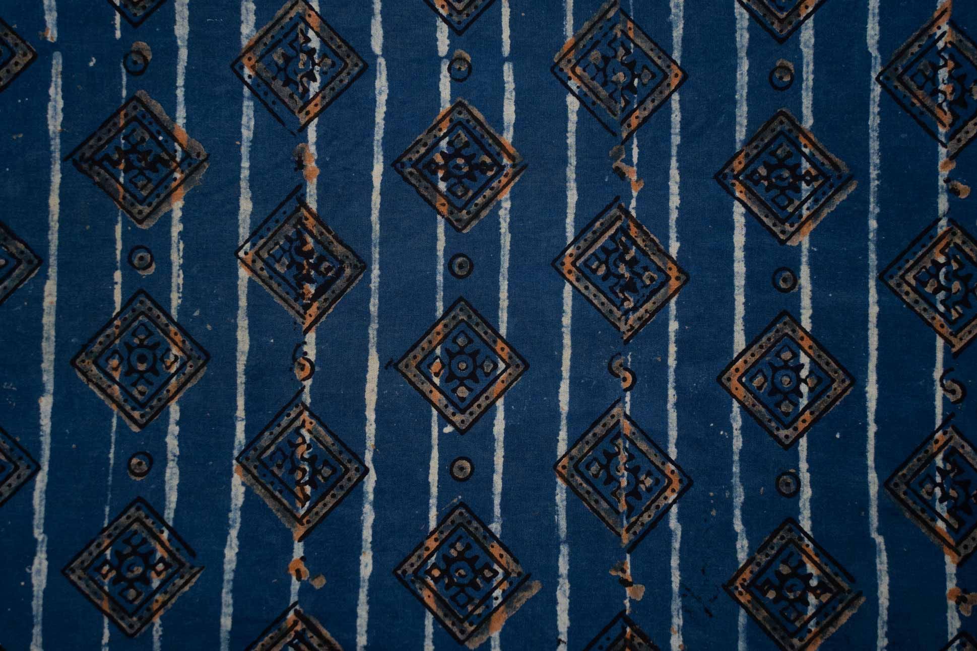 Blue Ajrakh Block Printed Cotton Fabric
