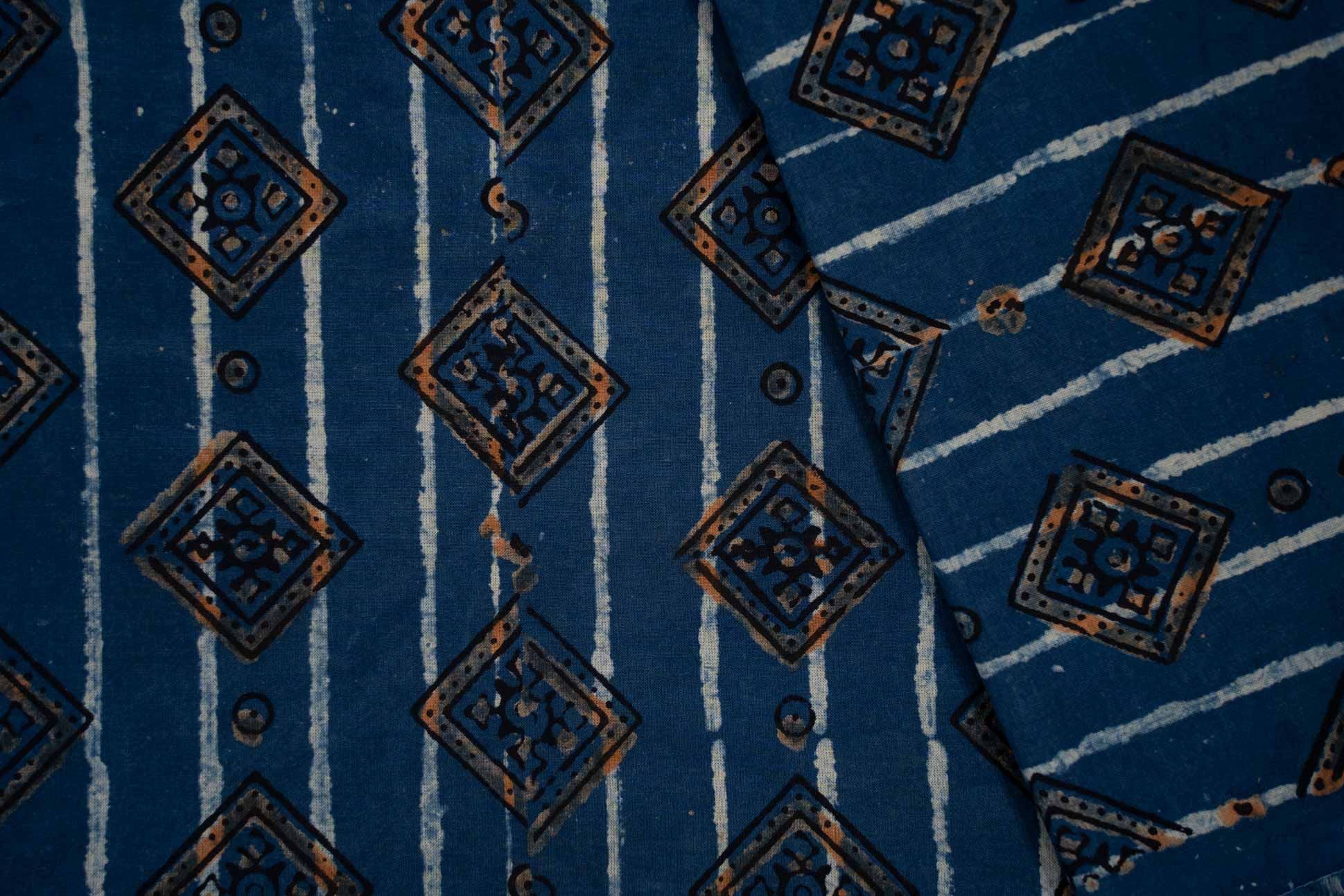 Blue Ajrakh Block Printed Cotton Fabric