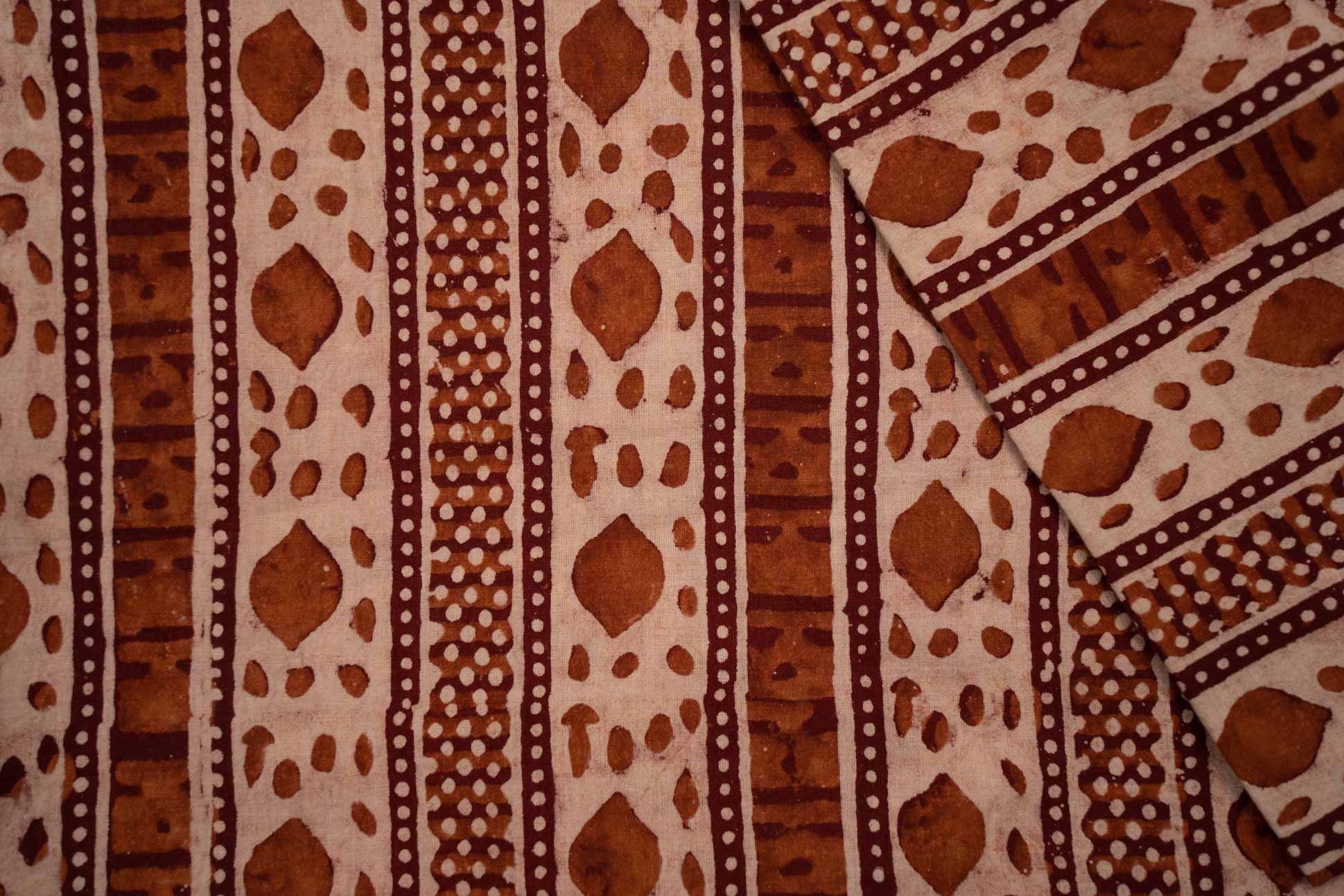 Rust Striped Ajrakh Block Printed Fabric