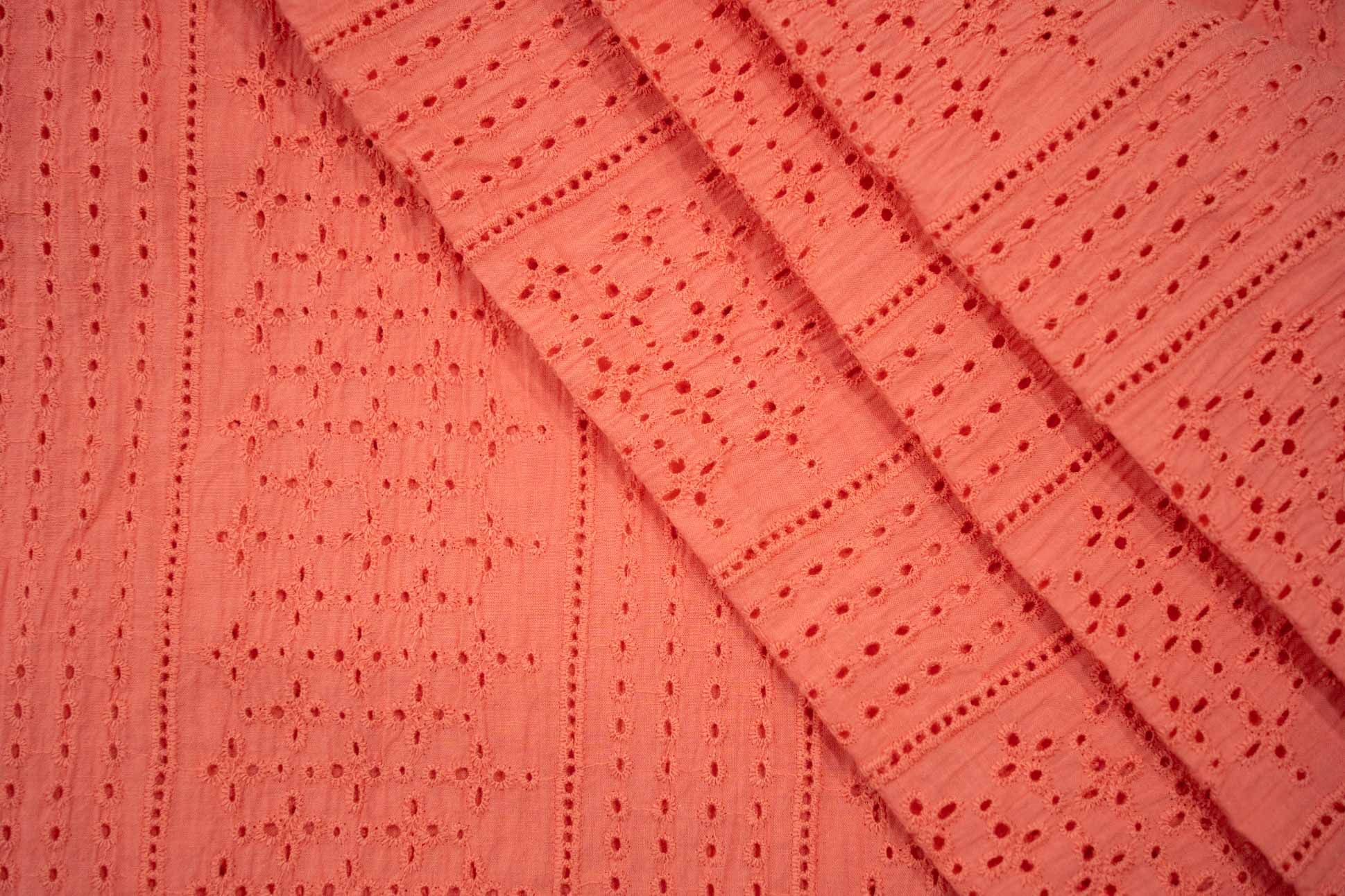 Coral Haze Chikankari Embroidered Cotton Fabric (58