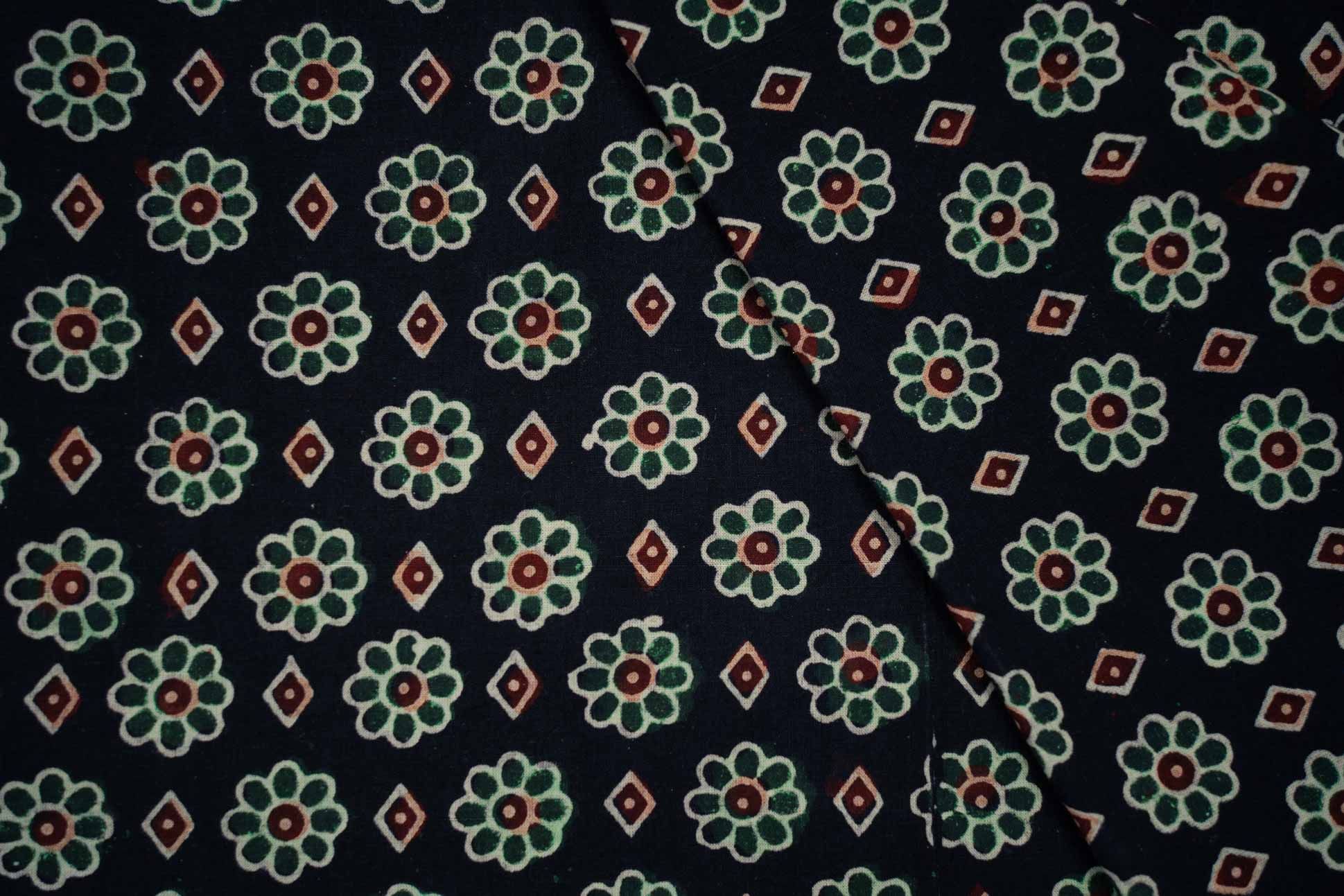 Floral Ajrakh Block Print Cotton Fabric