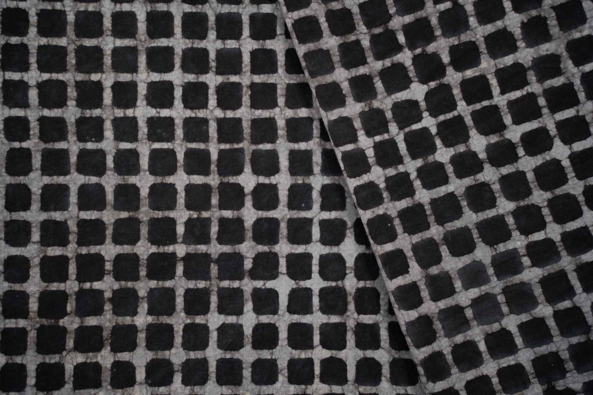 Kashish Grey Checks Block Printed Fabric