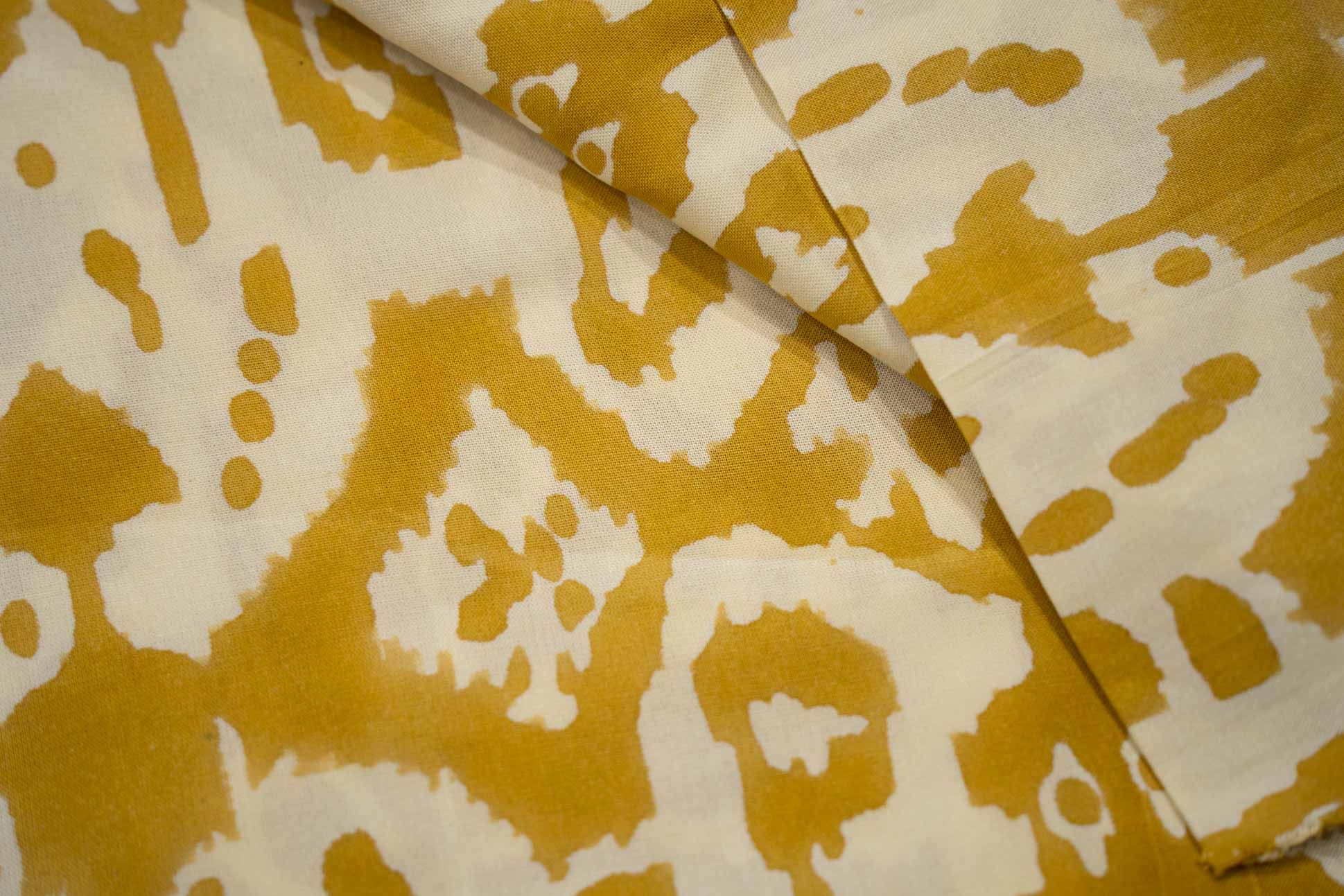 Mustard Block Printed Ecovera Fabric(width
