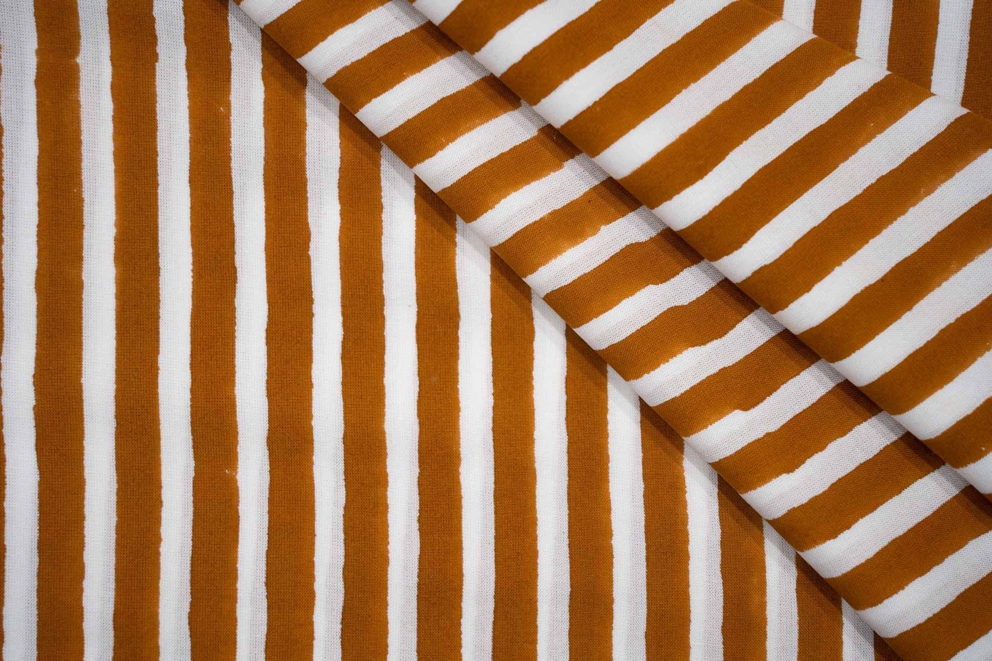 Striped Pumpkin Block Printed Ecovera Fabric(width
