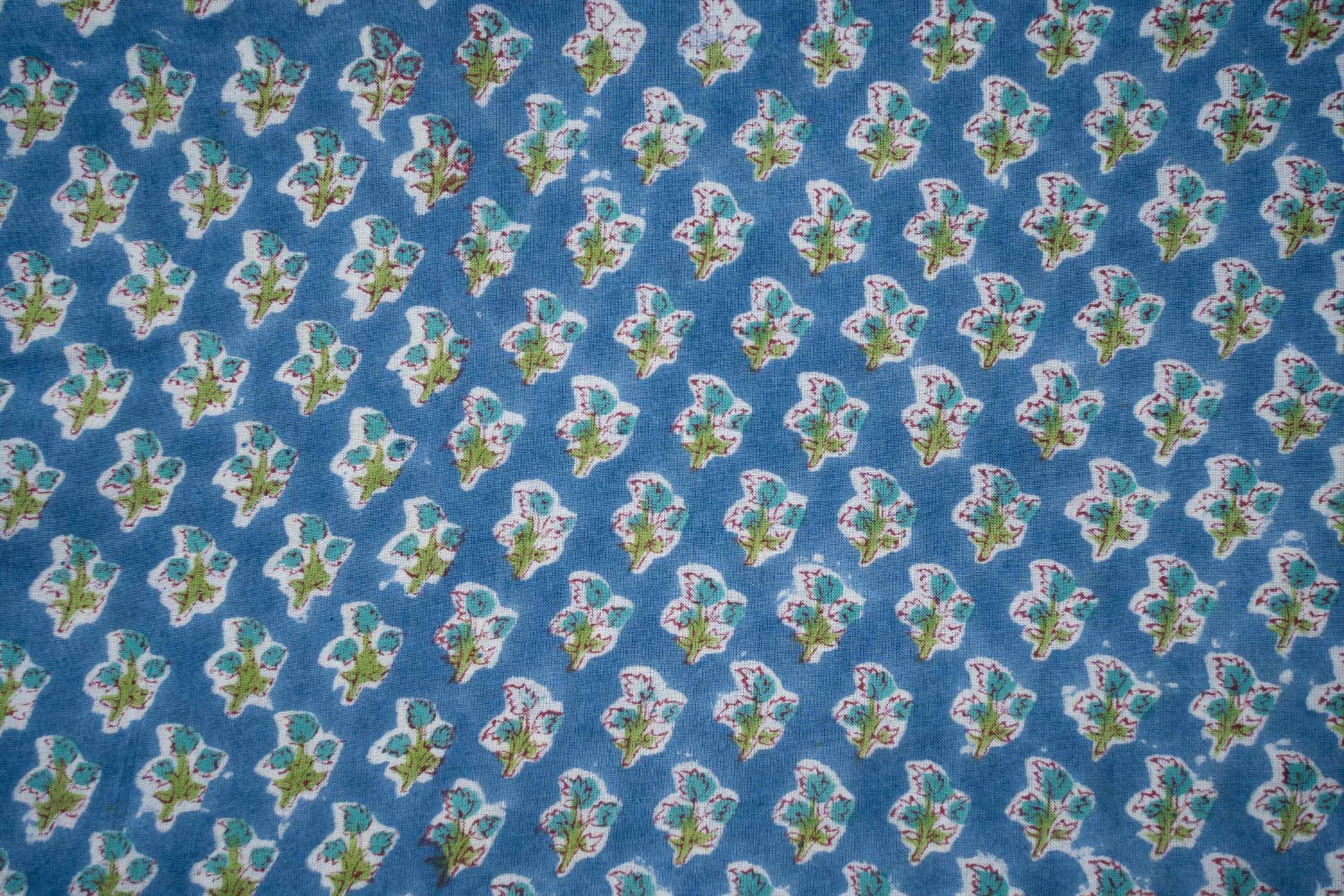 Ice Blue Block Print Cotton Fabric