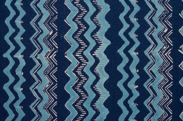 Blue Zig Zag Block Print Indian Fabric