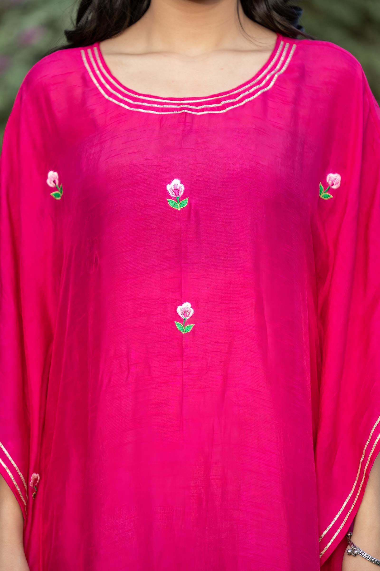 Pink Embroidered Dola Silk Kaftan