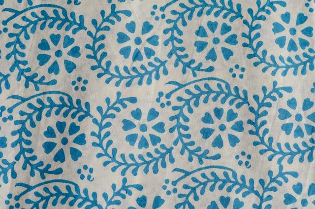 White And Sky Blue Floral Block Print Fabric