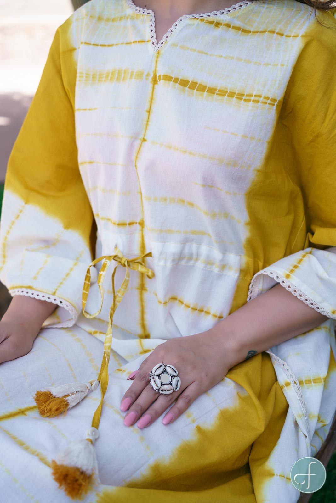 Mustard Shibori Cotton Kaftan Dress