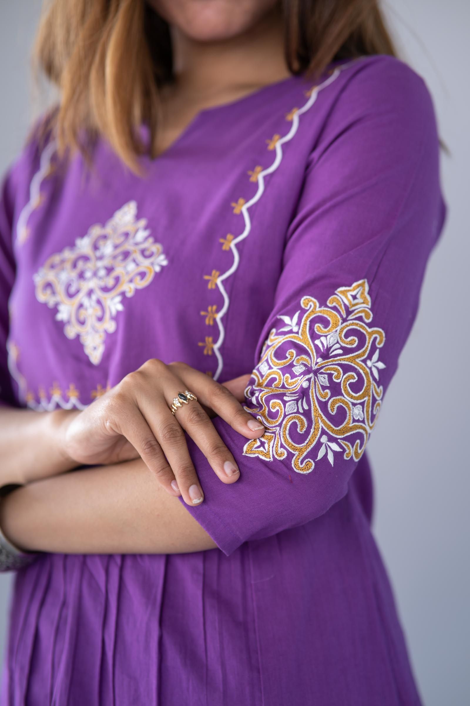 Purple Embroidered Kurta Pant Set