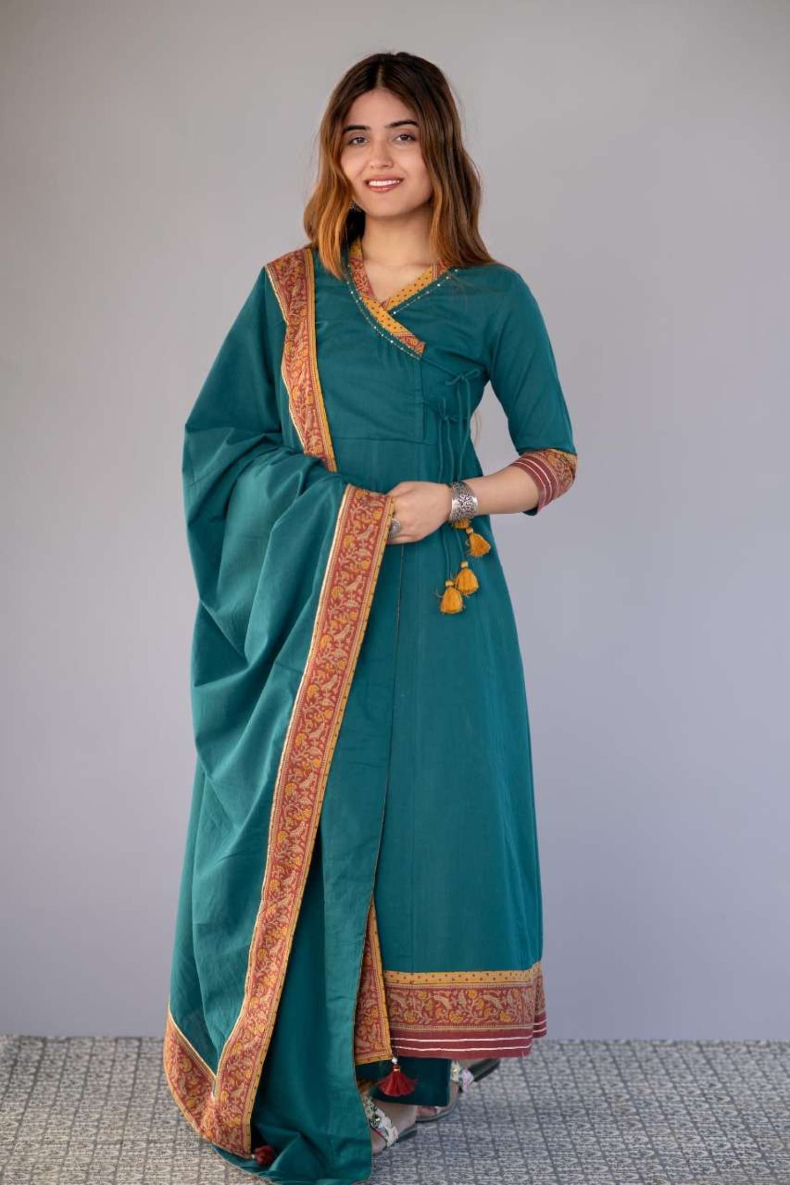 Green Flaired Angrakha 3 Piece Set
