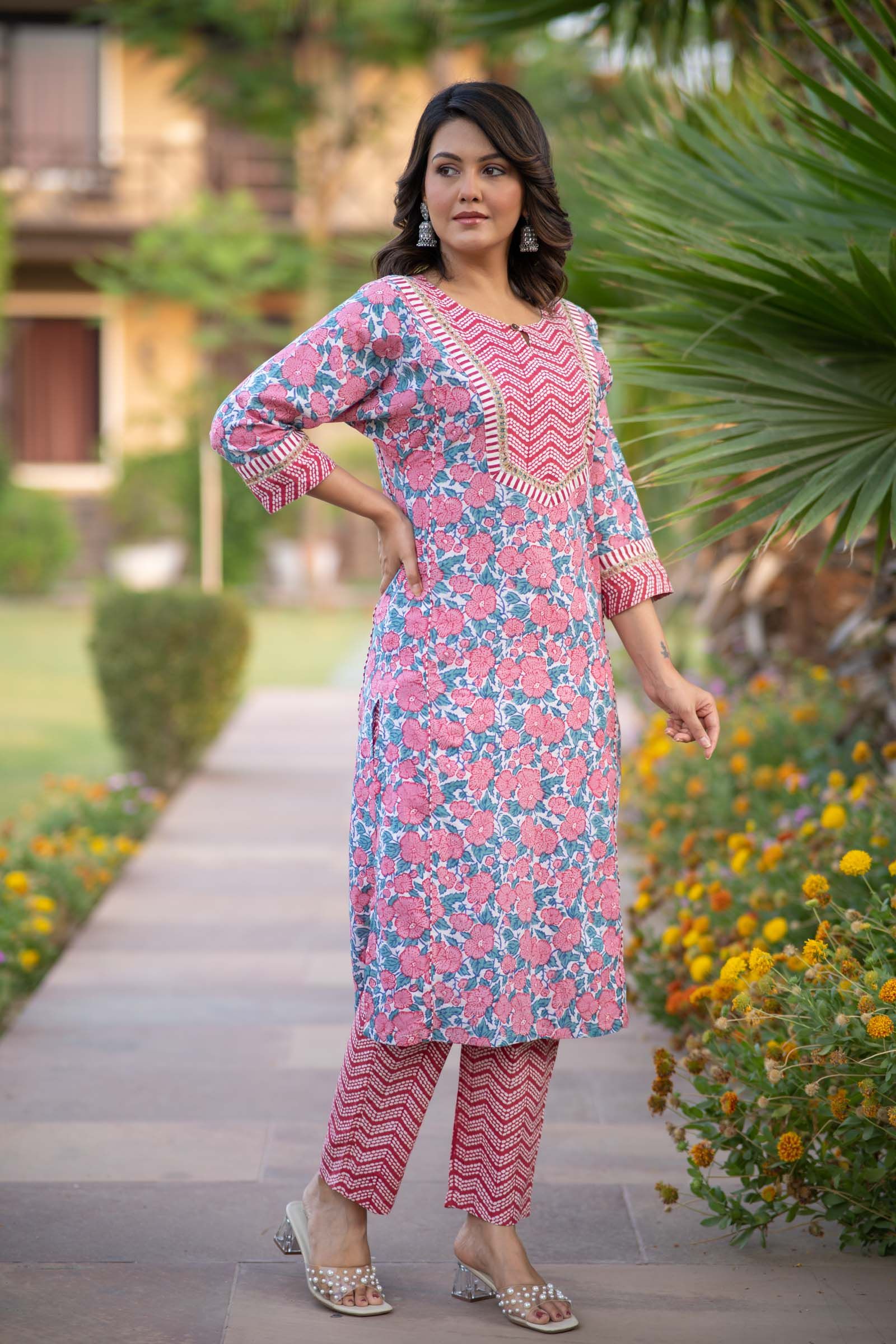 Pink Floralkurta Set