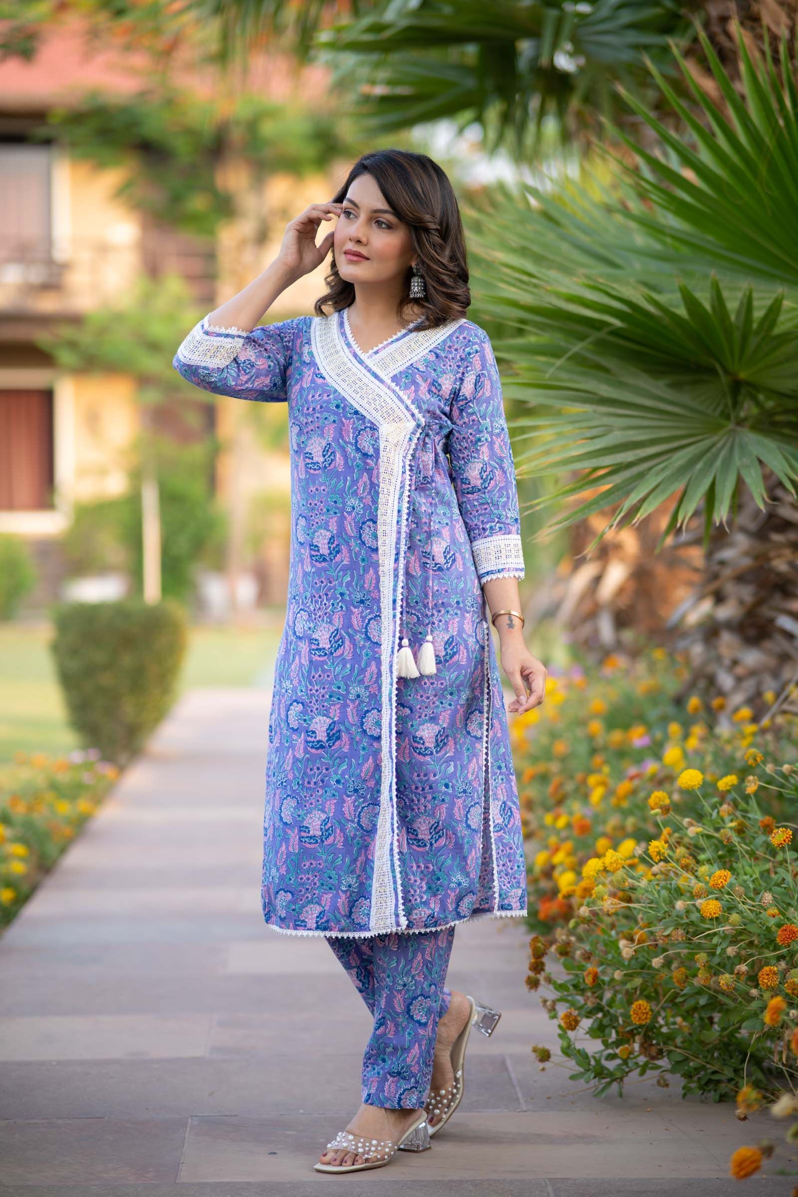 Blue Floral Kurta Pant Set