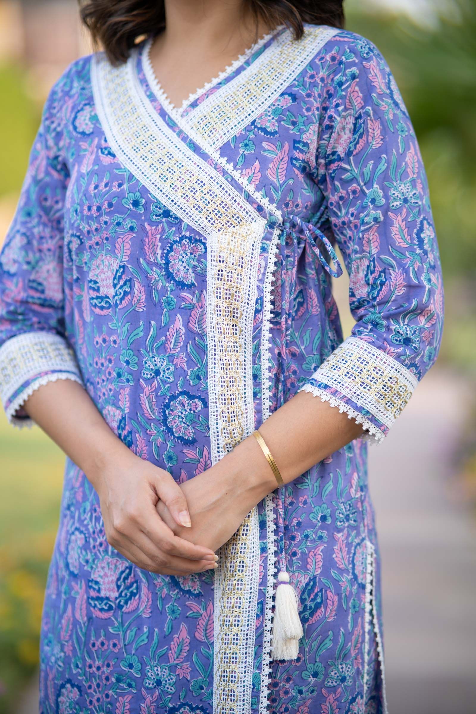 Blue Floral Kurta Pant Set