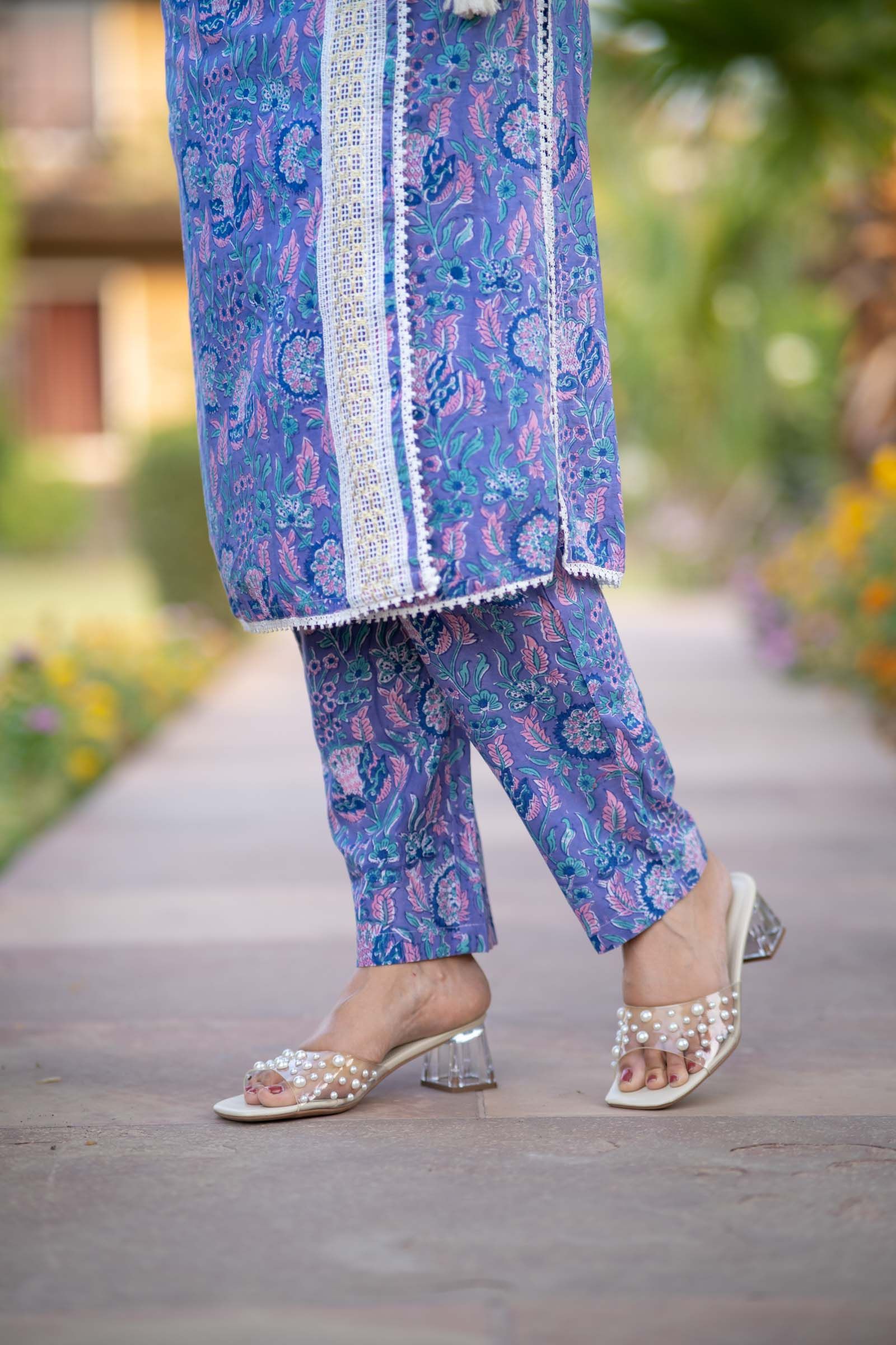 Blue Floral Kurta Pant Set