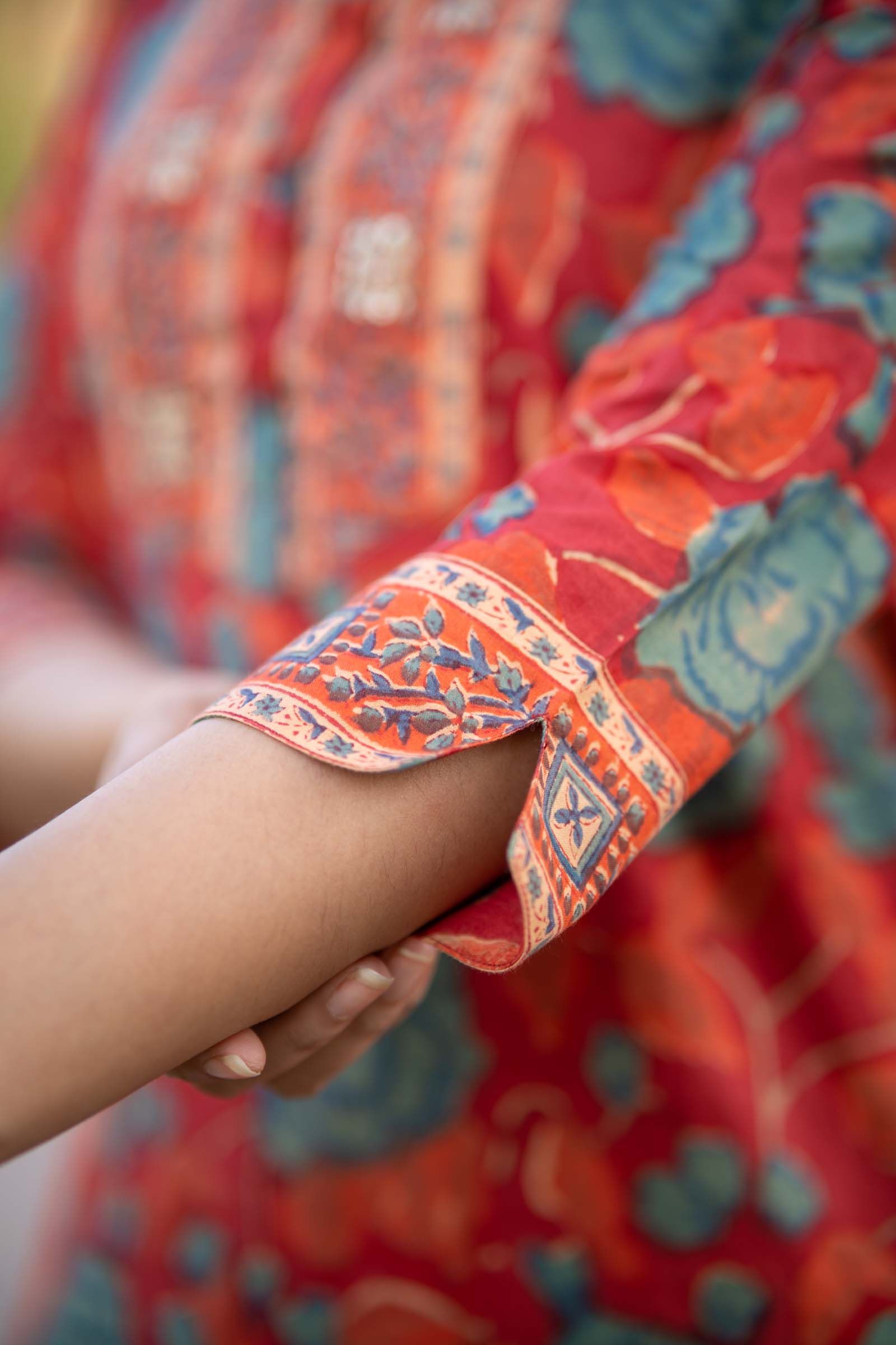 Red Block Printed Kurta Set