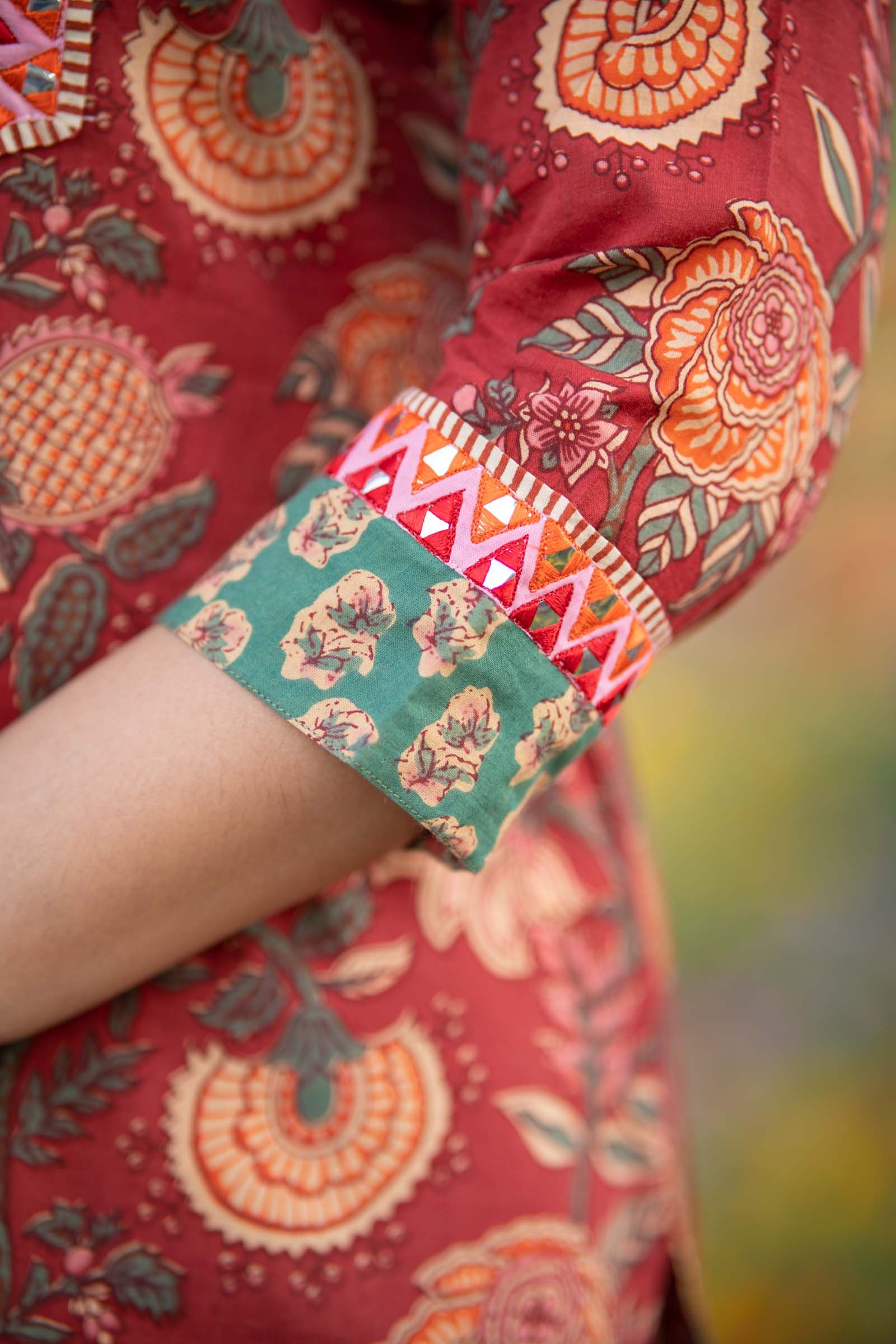 Red Floral Kurta Set