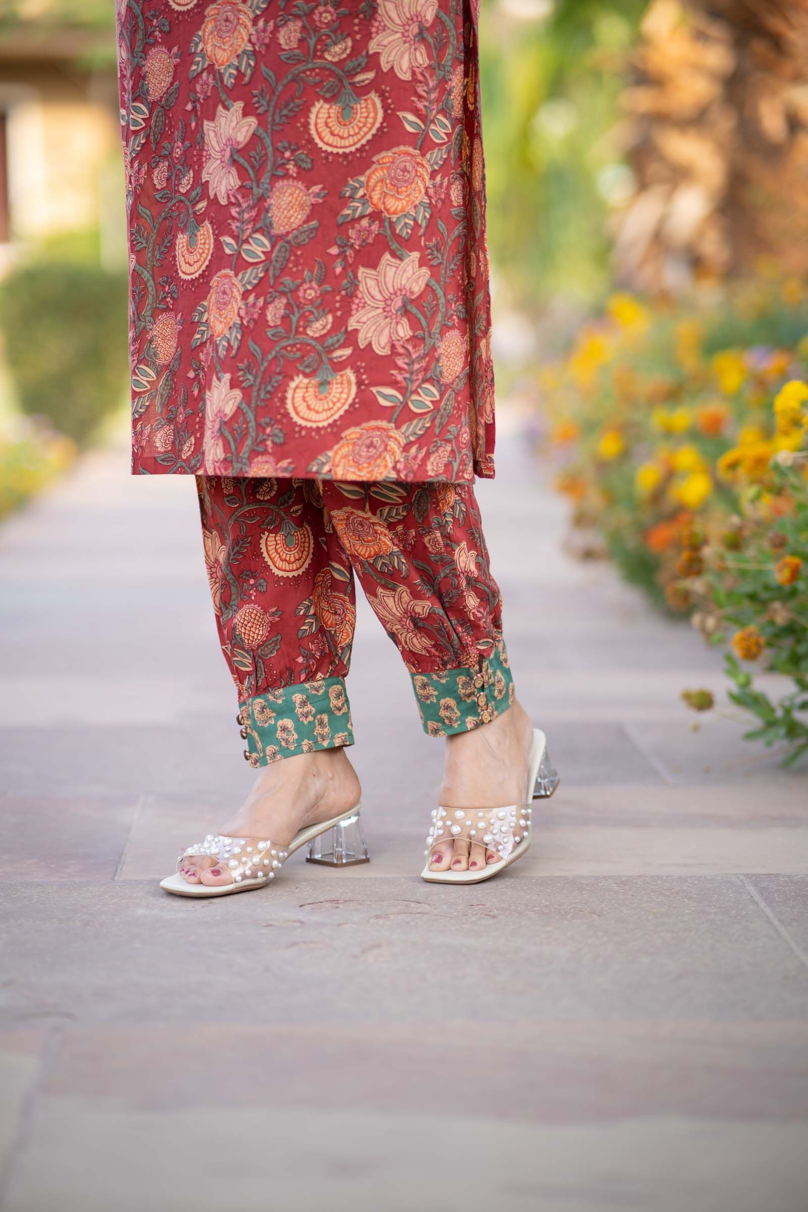 Red Floral Kurta Set