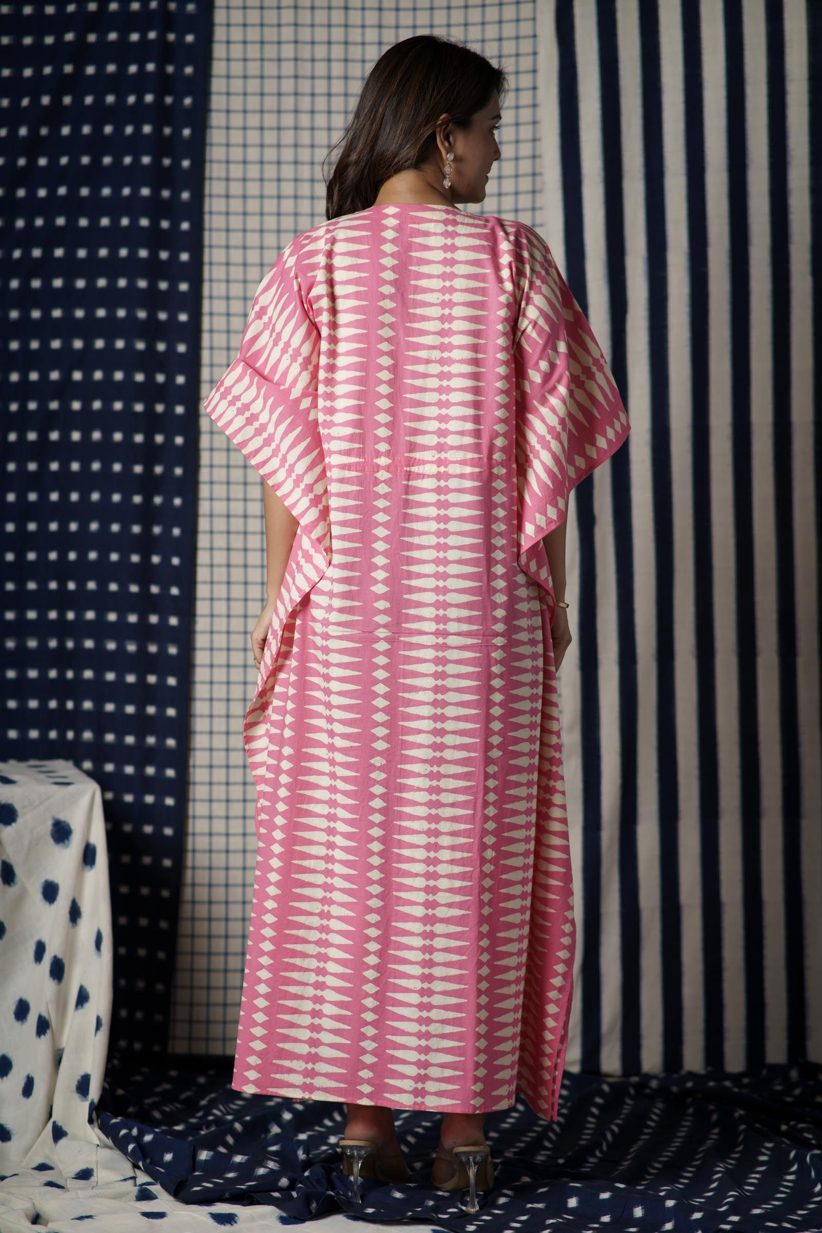 Pink Block Printed Kaftan