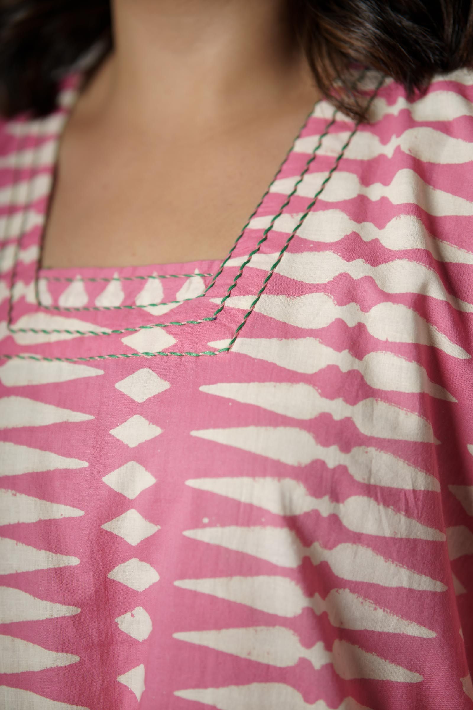 Pink Block Printed Kaftan