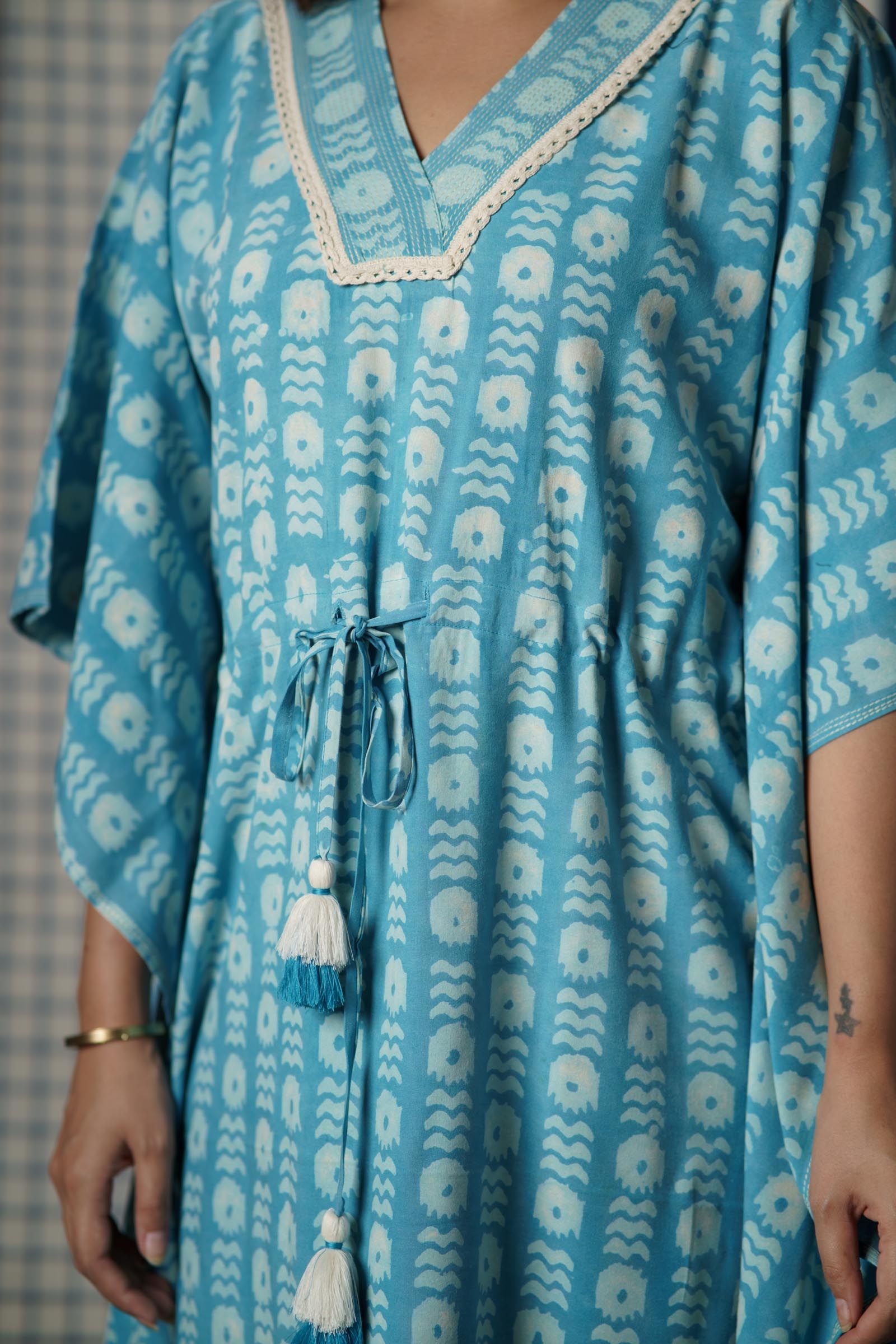 Blue Block Printed Ecovera Kaftan