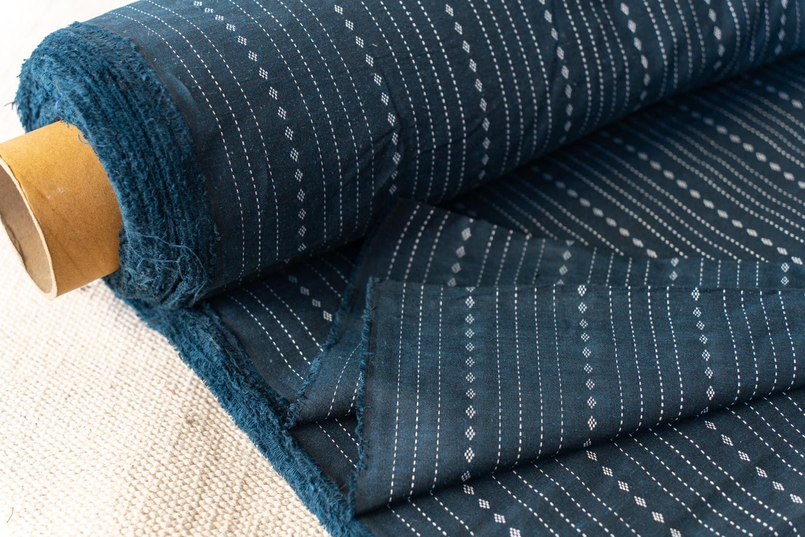 Blue Striped Khari Cotton Blend Dobby Fabric