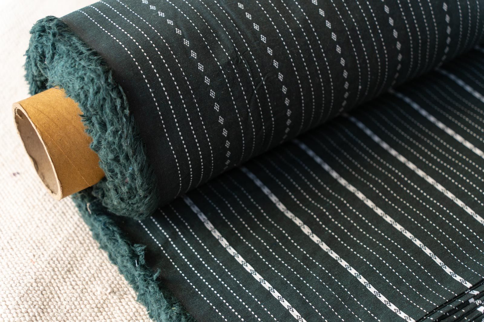 Green Striped Khari Cotton Blend Dobby Fabric