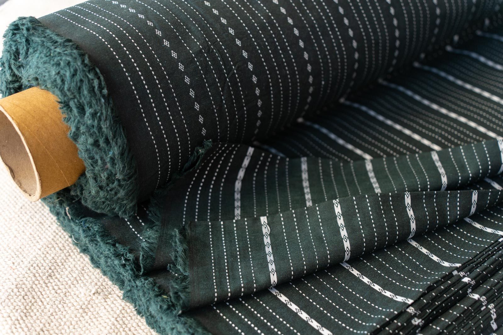 Green Striped Khari Cotton Blend Dobby Fabric