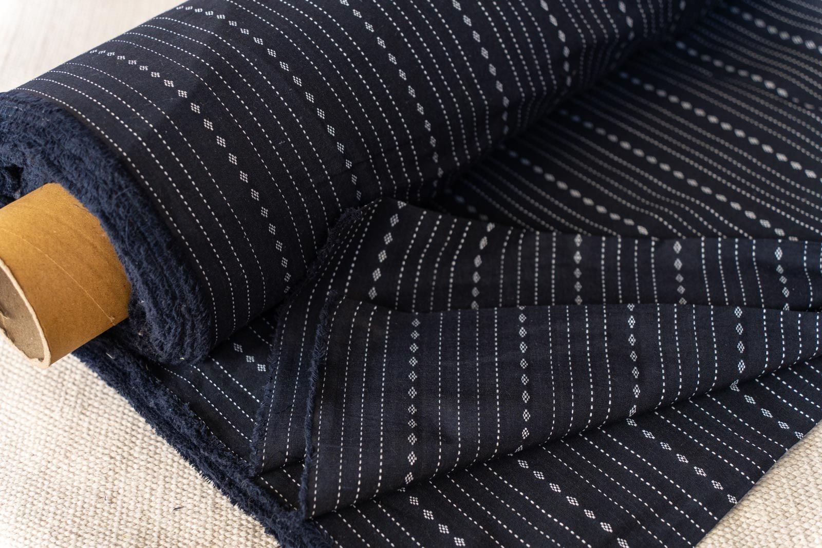 Black Striped Khari Cotton Blend Dobby Fabric