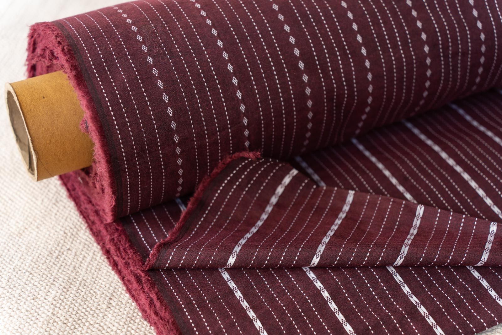 Maroon Striped Khari Cotton Blend Dobby Fabric